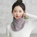Soft grey-purple plush neck gaiter for winter warmth shown on a model - Double Button Neck Warmer - Dark Gray (1pc)
