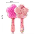 Pink flamingo cartoon flower hairbrush with flowing beads, 18x9cm compact size - 02-Heart Flamingo Pink