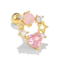Pink heart-shaped zircon ear stud with gold star details and cat-eye stone - EGD0436