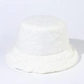Detailed close-up of white quilted bucket hat with elegant 3D floral stitching patterns - Adjustable / White