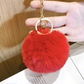 Leopard print heart plush ball keychain in red color with golden metal lobster clasp - Small Red Pom Pom