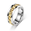 Two-tone silver and gold spinner ring with chain texture on a white background - US 6 / Gold