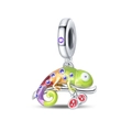 Detail of chameleon charm with multi-color gradient enamel and sparkling gemstone inlays - Beetle Chameleon Pendant