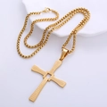 Collana con ciondolo a croce in acciaio inossidabile dorato con preghiera incisa - Oro (Con Catena)