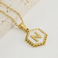Zeskantige hanger met letter N ketning in 18K verguld roestvrij staal met email - Stijl N (Met Ketting) / Met Schakelketting