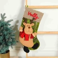 Calza di Natale con motivo a renna, tessuto verde e ricamo Holly - Alce