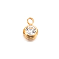 Minimalist 6mm gold stainless steel round pendant with clear birthstone crystal charm - White-Gold