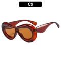 Y2K chunky red-brown translucent oversized bubble sunglasses in color code C9 - Tea Frame Tea Lens