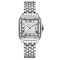 Square silver quartz watch with roman numerals on white dial and steel link bracelet - Large / Silver White