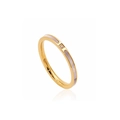 Macro detail of 18k rose gold plated ring featuring white mother of pearl inlay and crystal - US 4 / Gold