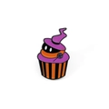 Halloween cupcake enamel pin with purple wizard hat and orange icing on white background - Orange Pumpkin Witch Hat Cupcake Style (XZ3061-3)