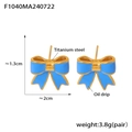 Sky blue oil drip bowknot stud earrings in 18k gold plated titanium steel - Gold Blue
