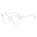 Retro round glasses featuring a transparent frame and slim golden metal temples - Transparent White Gold (Anti-Blue)