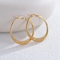 Three-layer hollow titanium steel hoop earrings in gold finish with spiral wire wrap - Spiral Wire Medium Hoop Style (E573) / Gold