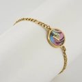 Gold chain bracelet with letter V round pendant featuring colorful artistic background - Abalone Shell / Letter V / Colorful
