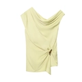 Asymmetrische off-shoulder top in lichtgeel met goudkleurige gesp en plooidetails - XS / Abrikoos