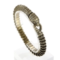 Retro brass snake scale bracelet with flexible articulated design on a clear stand - Ancient Gold Snake Scale Bangle (KB155284-KJX) / 22cm