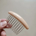 Minimalist beige resin hair comb with fine metal teeth for styling loose hair - Khaki