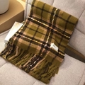 Classic green houndstooth scarf with tassels folded on a chair for autumn and winter - Pickled Green Color Field Plaid (Thickened) / 62x200cm
