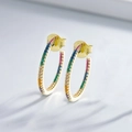 Rainbow cubic zirconia 14k gold plated sterling silver hoop earrings with multicolored stones - 925 Silver / Yellow Gold Large