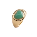 Detailed view of wide gold band ring featuring a green heart-shaped resin centerpiece - Green Heart (CR010132 Green DX)