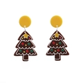 Kerstboom oorbellen in peperkoekstijl van bruin acryl met kleurrijke stippen - Kerstboom A