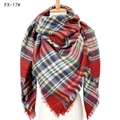 Colorful plaid imitation cashmere scarf with red and navy checkered pattern and fringes - 140x140cm / 17# New Date Red Multicolor Plaid