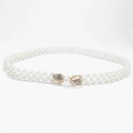 Elegant white double-row pearl waist belt with a golden rhinestone butterfly buckle - Golden Double Bowknot Buckle (KL139-24)