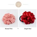 2-piece set of elegant fabric flower hair ties in dusty pink and bright red colors - Dusty Rose + Red (2PCS Set)