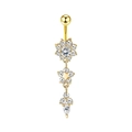 Piercing de nombril en acier doré avec pendentifs fleur étoile et goutte en zircon - XY-20 Fleur Étoile Goutte