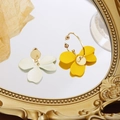 Elegant floral stud earrings in yellow and cream white finish with gold accents - Creamy White 3-Petal Color-Blocked Drop Earrings