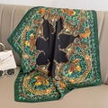 70cm leopard and baroque print square satin scarf in emerald green and black - Green