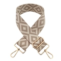 Adjustable beige and brown diamond pattern woven strap with gold metal swivel clasps - Beige and Light Khaki