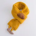 Bright yellow knitted toddler scarf with a cute brown cloud patch and cozy soft texture - Yellow
