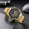 Heren chronograaf horloge van goudkleurig staal met zwarte wijzerplaat van Geneva - Goud Enkel Horloge