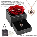 Rose gold heart projection necklace set with preserved rose gift box and matching paper bag - Rose Gold Heart Necklace and Rose Gift Box
