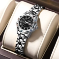 Silver DEDIMA ladies quartz watch with black dial and luminous double calendar display - Silver Band Black Dial Women