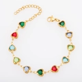 Gold heart bracelet with colorful crystal stones and adjustable lobster clasp closure - Bracelet 17+5cm / Gold + Multi-color
