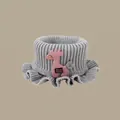 Grey knitted neck warmer for kids with a cute pink giraffe and ruffled edge trim - 2 Months-5 Years / Deer Neck Scarf Grey