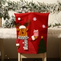 Christmas chair cover featuring a 3D reindeer design on red linen fabric for dining decor - Elk Style