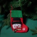 Red and green Christmas stocking with a 3D snowman, sequins and white snowflake - Snowman