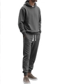 Men's dark grey hooded tracksuit with premium jacquard texture and drawstring jogger pants - Marl Grey