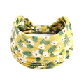 Zitronengelbes Boho Yoga Stirnband mit tropischem Blumendruck und Knotendetail - Zitronengelb Rotes Staubblatt Floral (#149)