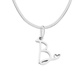 Silver stainless steel snake chain necklace with cursive letter B and heart pendant - Letter B / Steel Color