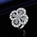 Silver flower ring featuring a sparkling moissanite cluster and polished finish - White Gold Ljz-19 / Adjustable Open