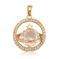 Saturn planet charm in gold plating with transparent zircon and a tiny star detail - Clear/Star Planet