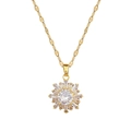 Lussuosa collana in acciaio inossidabile dorato con cristalli di zircone brillanti - Ciondolo Girasole Fiocco di Neve (E224)