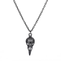 Gothic punk crow skull pendant necklace in black alloy with vintage engraving on cross chain - Black