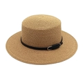 Chapeau de paille classique pour femmes avec ruban en cuir noir et boucle argent - M(56-58cm) / Kaki