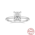Detail of S925 sterling silver ring with emerald cut diamond and hallmark engraving - Size 8 / Rectangle Cut Style / Silver